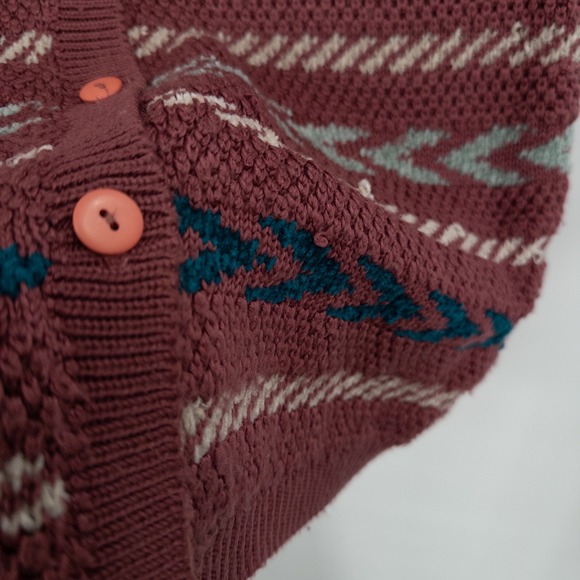 Vintage Grandpa Sweater Vest Womens L Tall Indie 80s Chevron Burgundy Layering - Picture 5 of 8